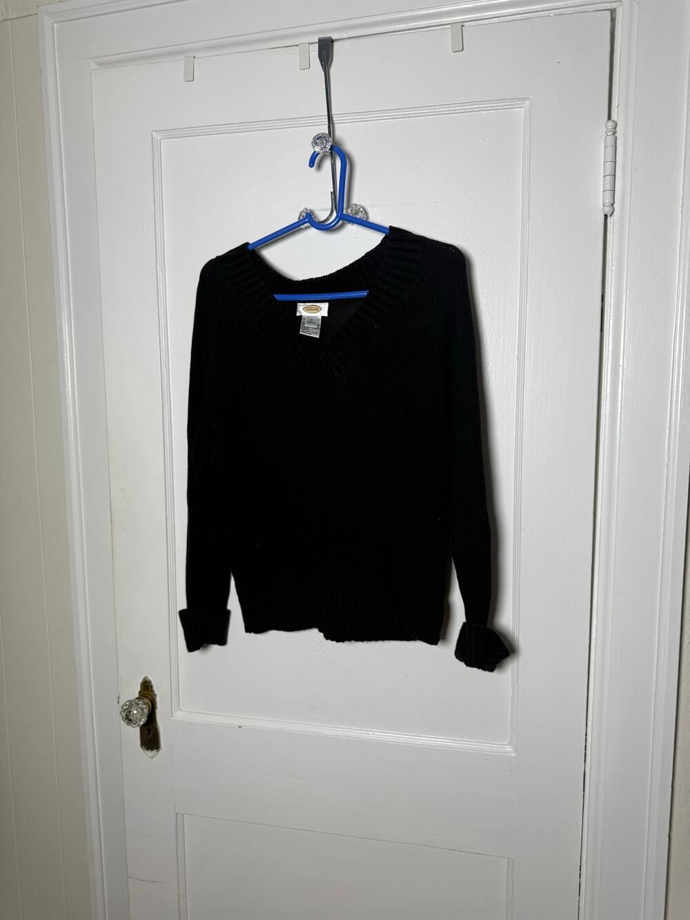 Vintage Talbots Black Cotton V Neck Sweater M 90s Preppy Minimalist Old Money